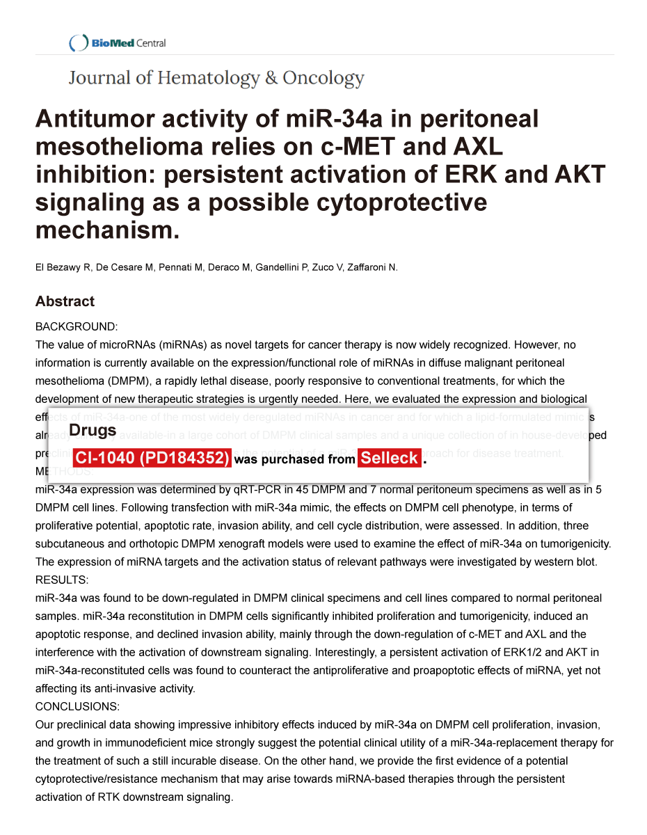 Trametinib was purchased from Selleck Chemicals