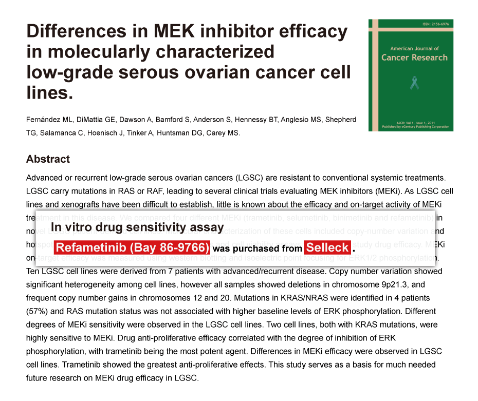 Trametinib was purchased from Selleck Chemicals