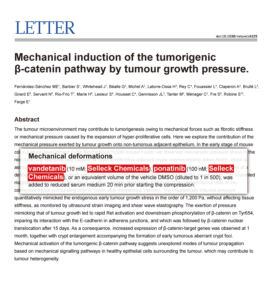 Nature 2014 | Vandetanib and Ponatinib purchased from Selleck